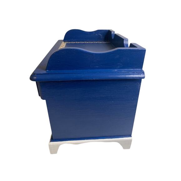 Tabletop Jewelry Box Bright Navy White Goldtone 8"h x 11"l x 6.5"d - Picture 5 of 7